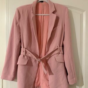NBD Soft Pink Belted Blazer